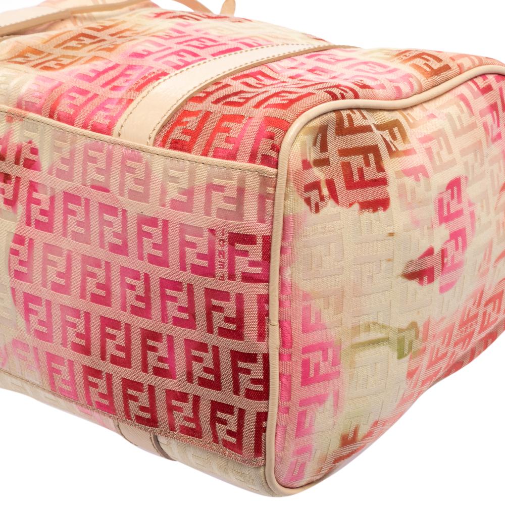 Fendi Multicolor Zucchino Coated Canvas And Patent Leather Bauletto Boston Bag 3
