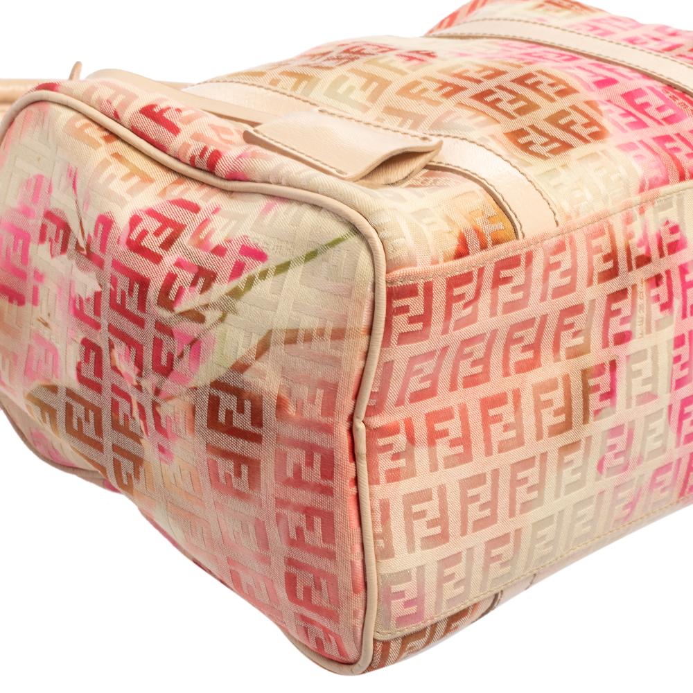 Fendi Multicolor Zucchino Coated Canvas And Patent Leather Bauletto Boston Bag 4