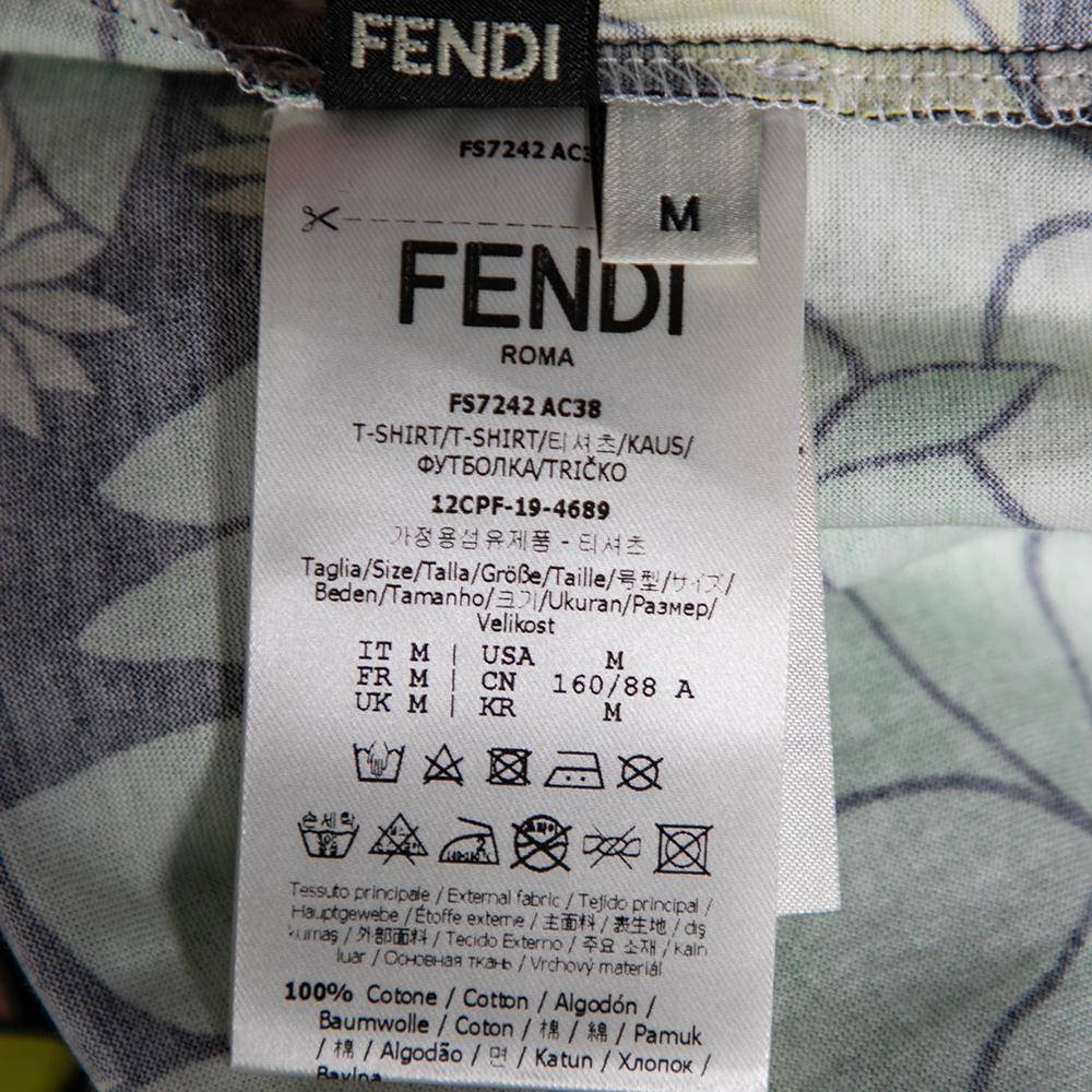 Fendi Multicolored Floral Printed Cotton FF Motif Detailed T-Shirt M For Sale 6