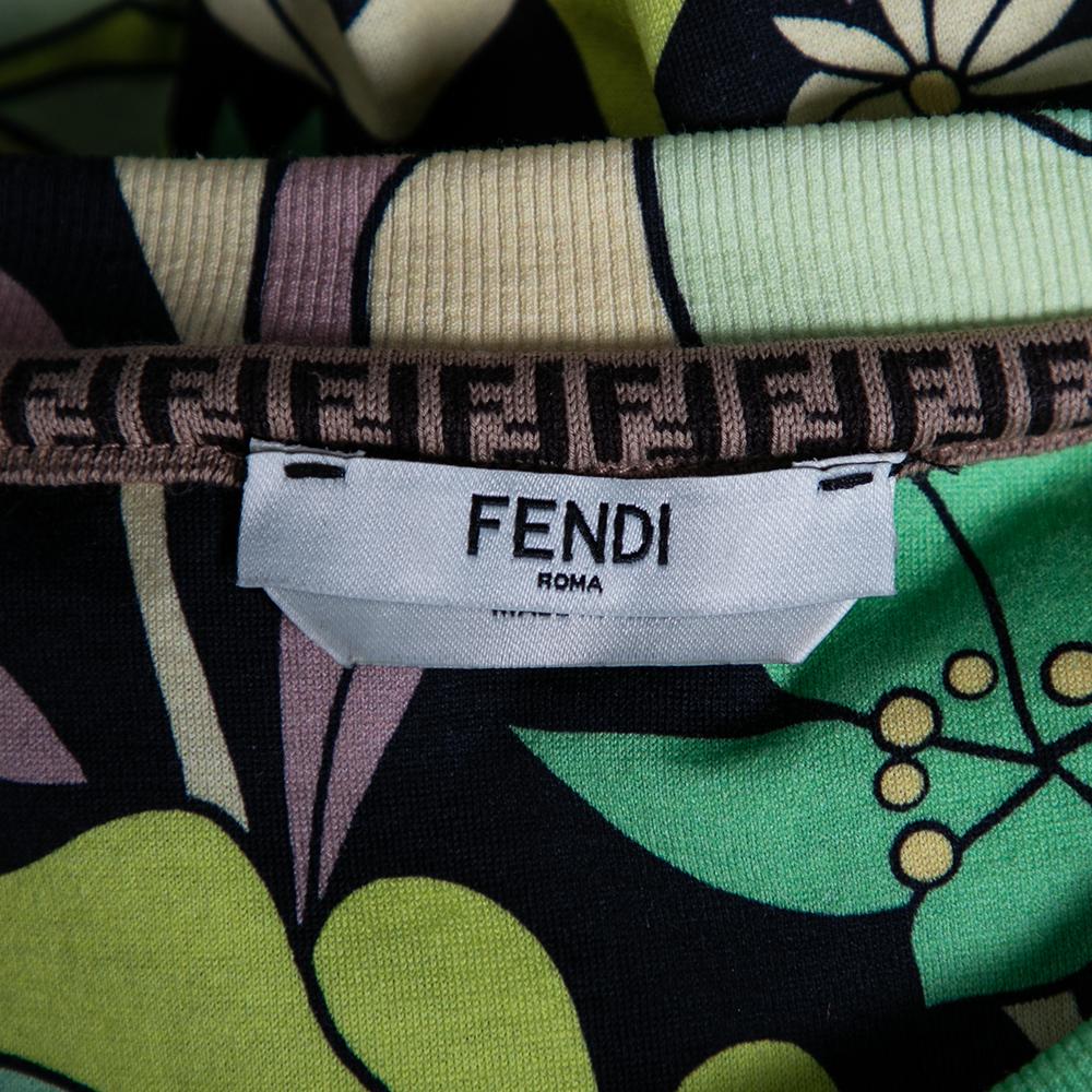 Fendi Multicolored Floral Printed Cotton FF Motif Detailed T-Shirt M In Good Condition For Sale In Dubai, Al Qouz 2
