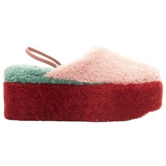 FENDI multicolored tri-tone faux shearling platform sling-back slippers EU38