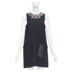 FENDI multicolour studded rhinestone neckline leather patch pocket dress IT42 M