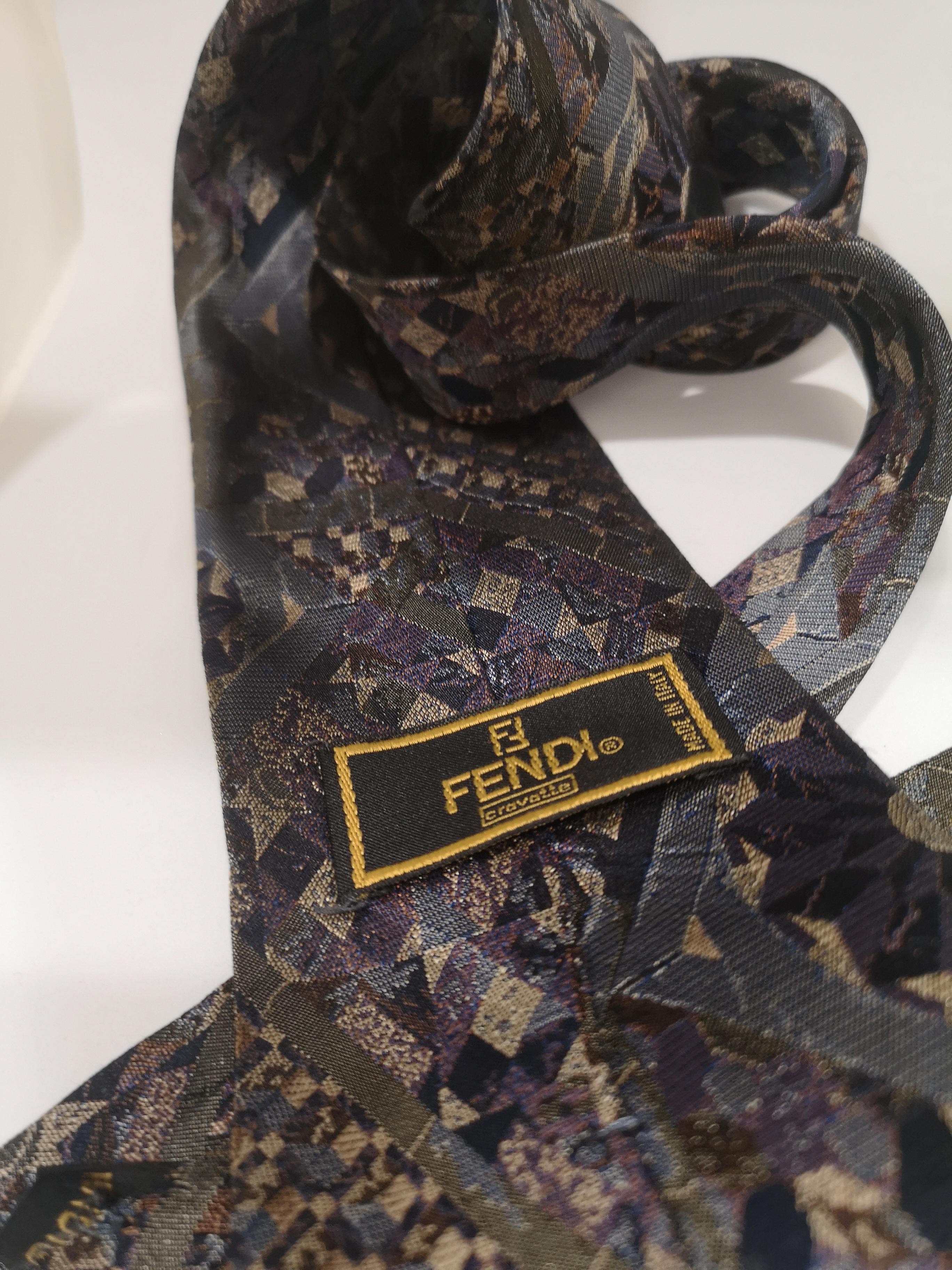 Black Fendi multicoloured vintage silk tie