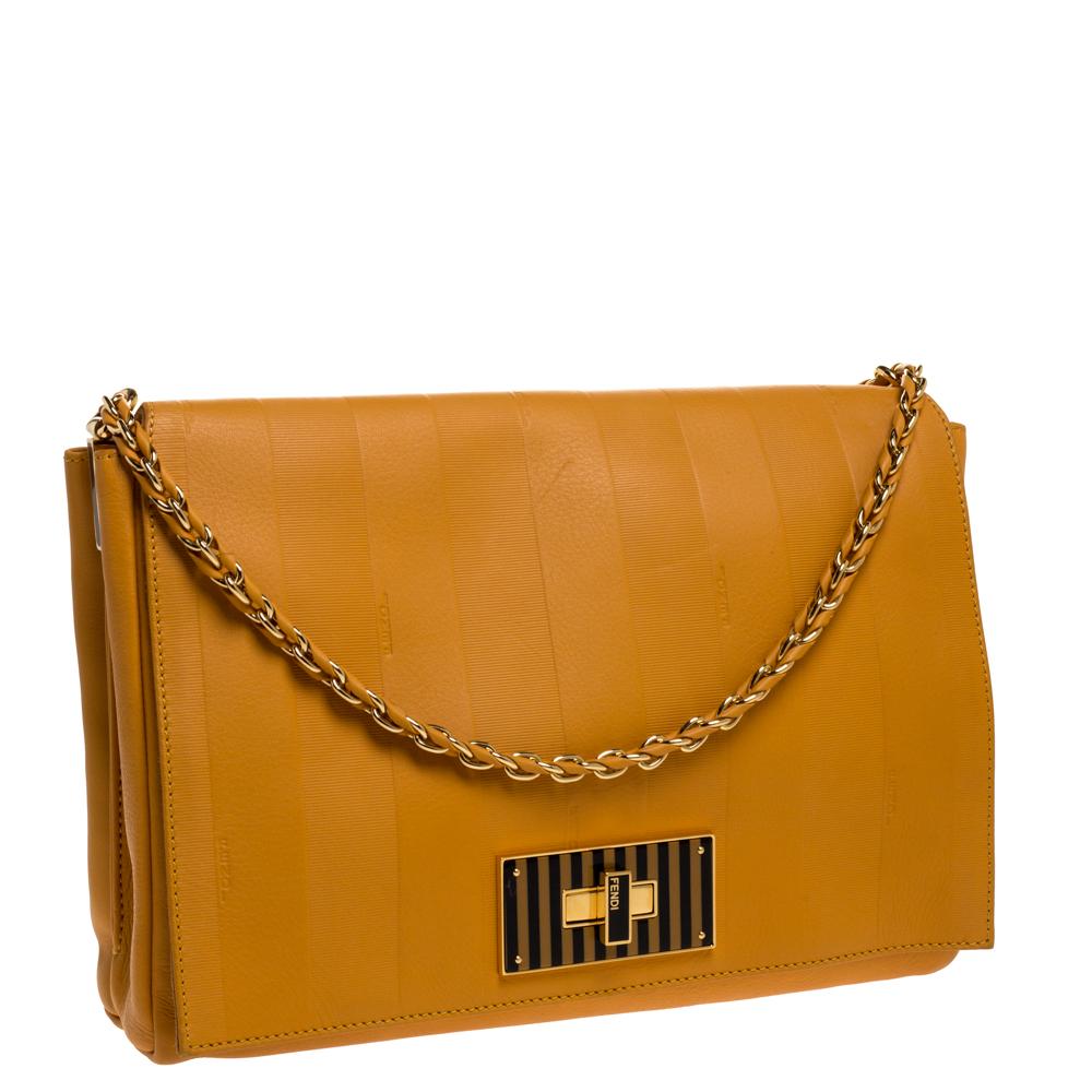 Brown Fendi Murstard Leather Large Claudia Shoulder Bag