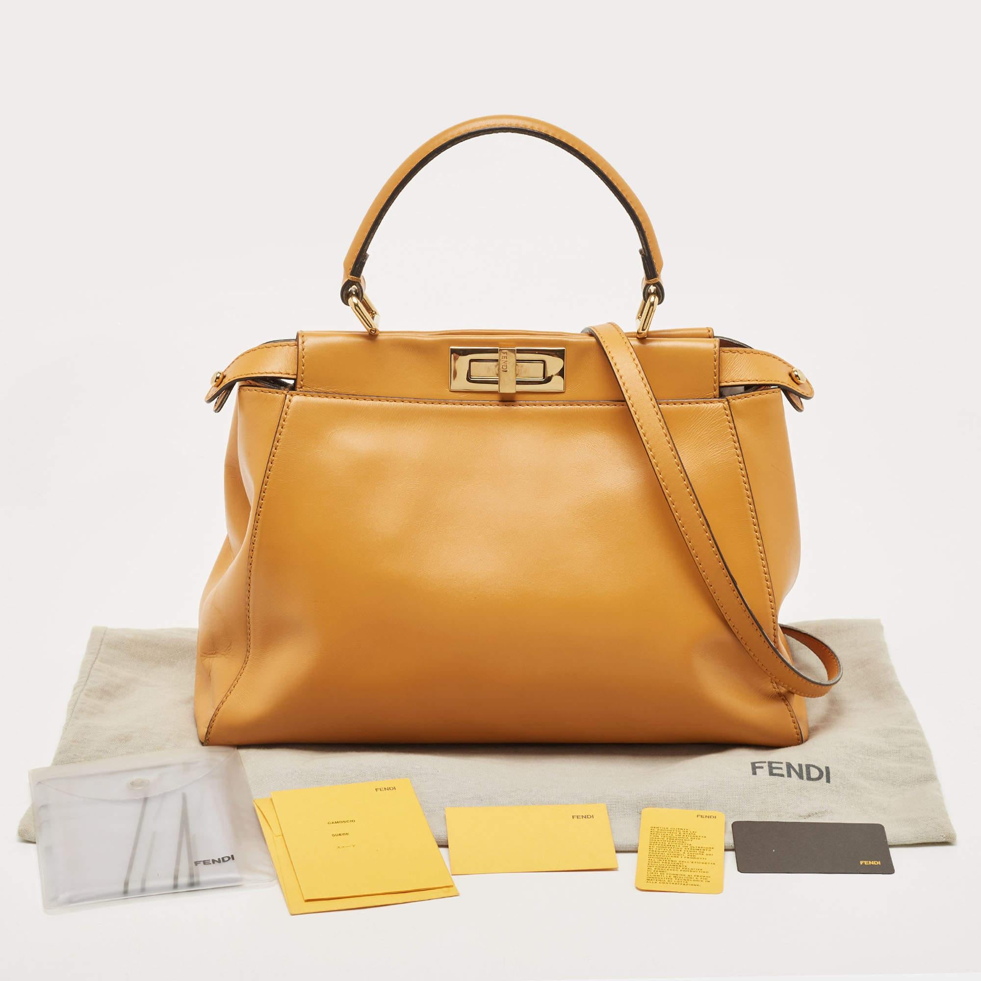 Fendi Mustard Leather Medium Peekaboo Top Handle Bag 12