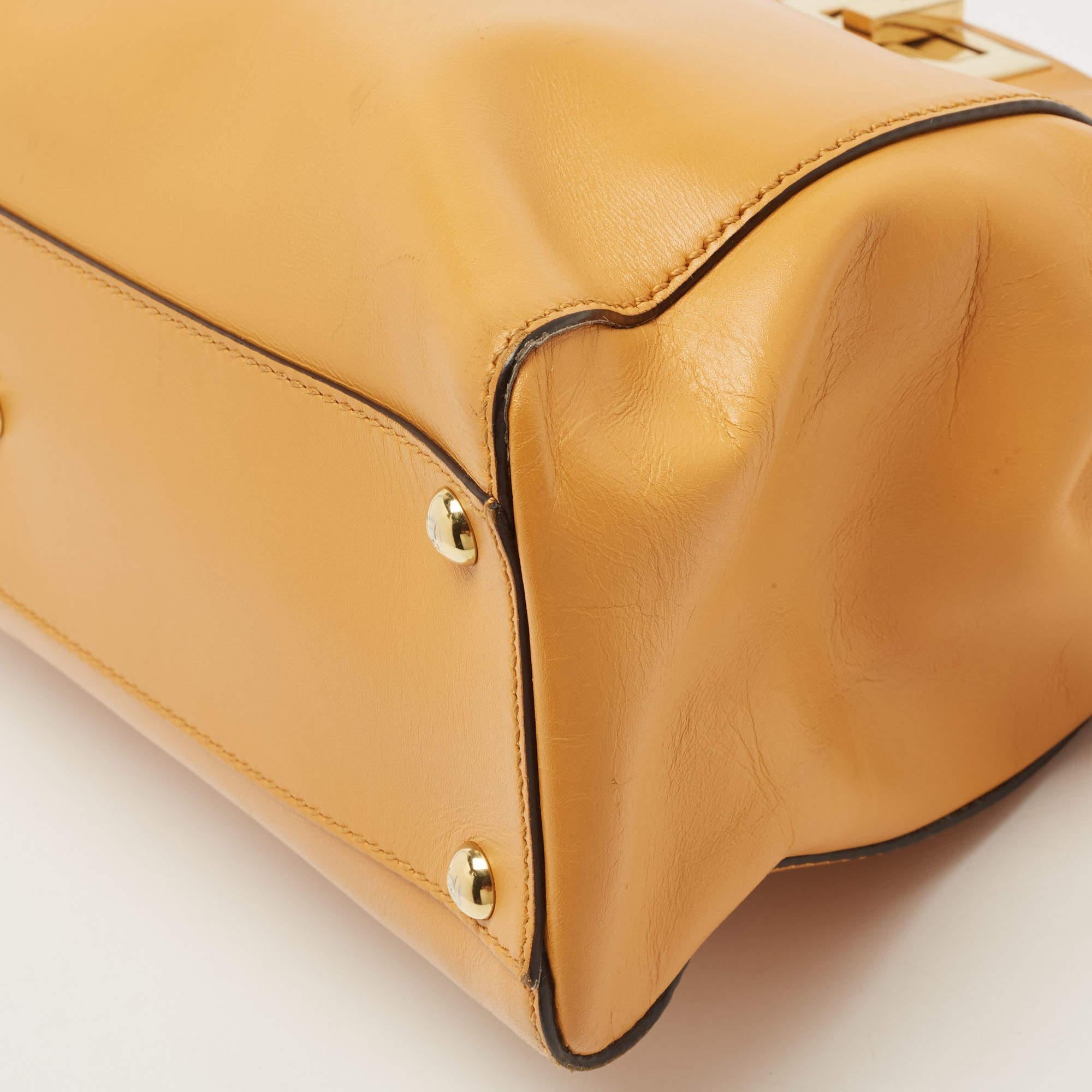 Fendi Mustard Leather Medium Peekaboo Top Handle Bag 13