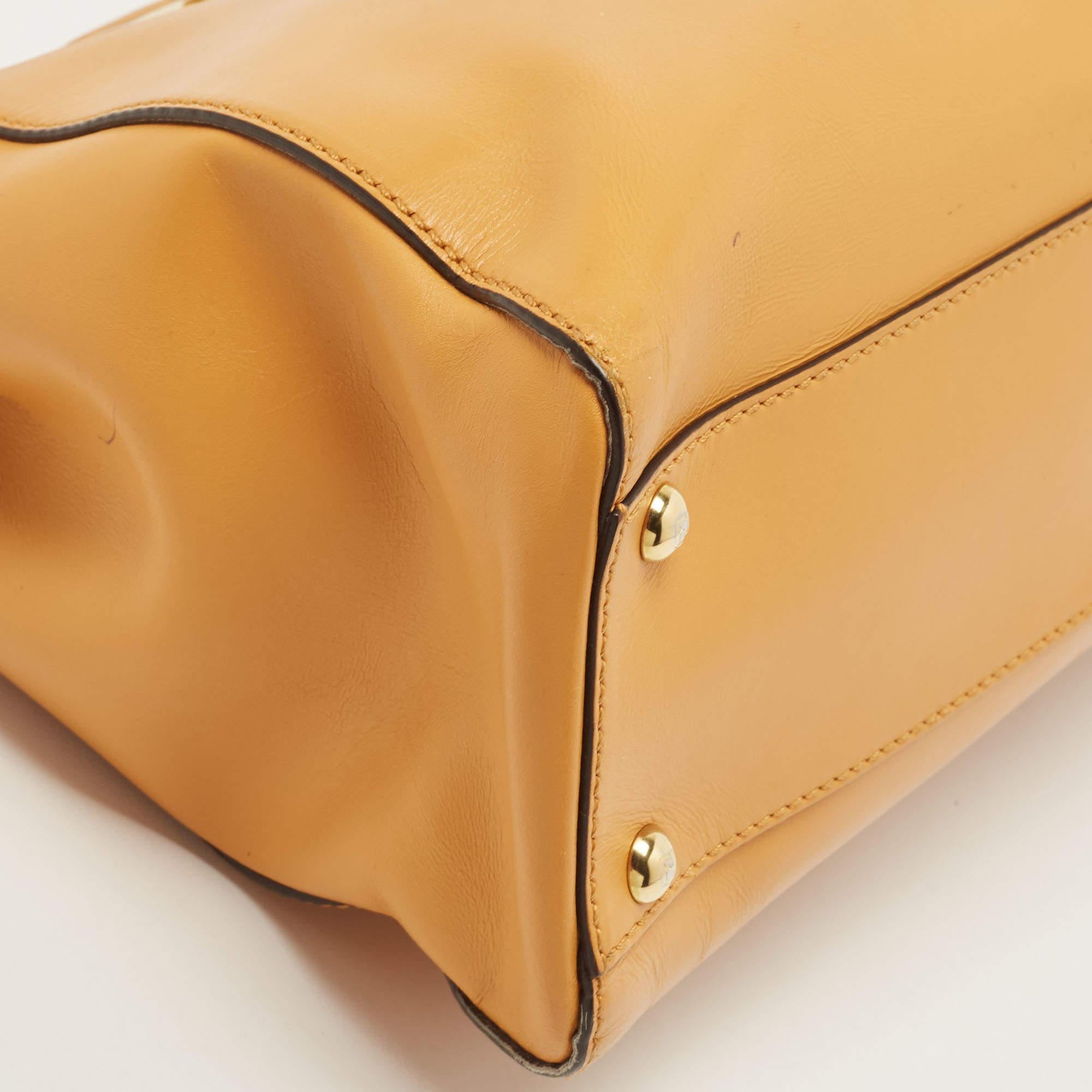 Fendi Mustard Leather Medium Peekaboo Top Handle Bag 14