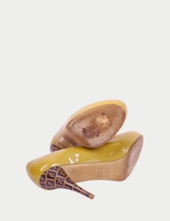 Fendi Mustard Patent Leather Platform Pumps with Logo Heel - EU 38