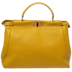 Fendi Mustard Selleria Leather Large Peekaboo Top Handle Bag