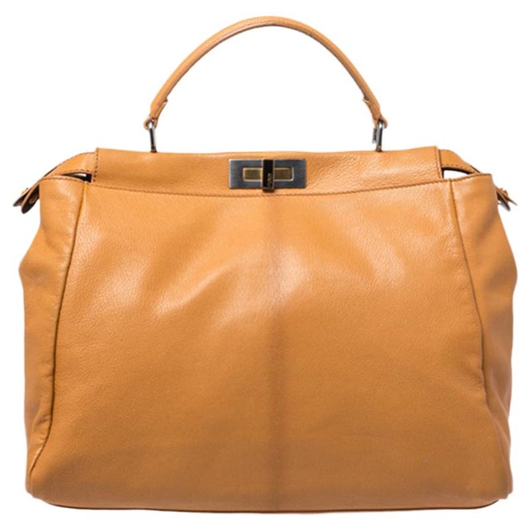 Fendi Mustard Yellow Leather Large Peekaboo Top Handle Bag For Sale at ...