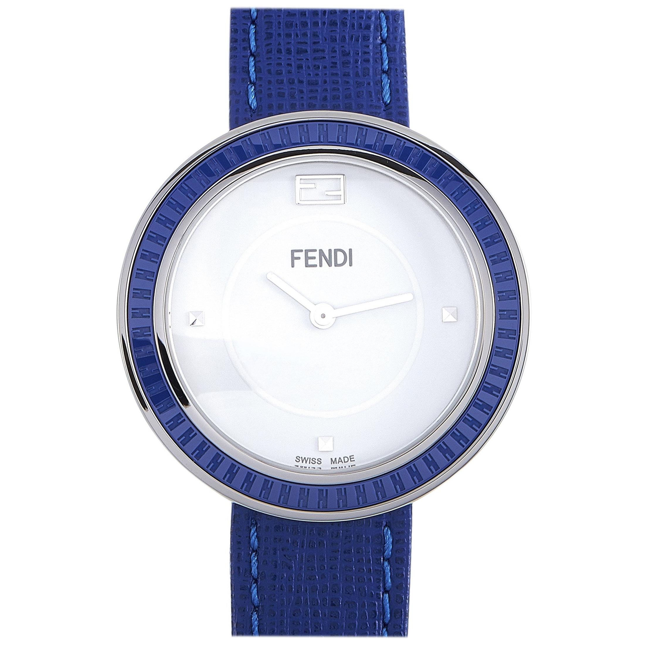 Fendi My Way Stainless Steel Blue Leather Quartz Watch F356034031