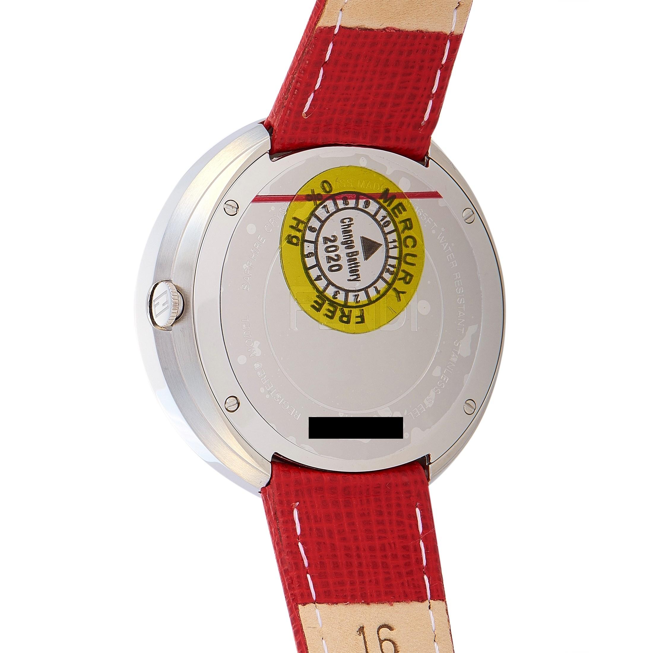 Fendi My Way Stainless Steel Red Leather Quartz Watch F354031073 In New Condition In Southampton, PA