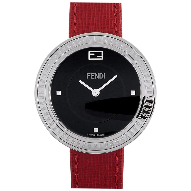 Fendi My Way Stainless Steel Red Leather Quartz Watch F354031073 at 1stDibs