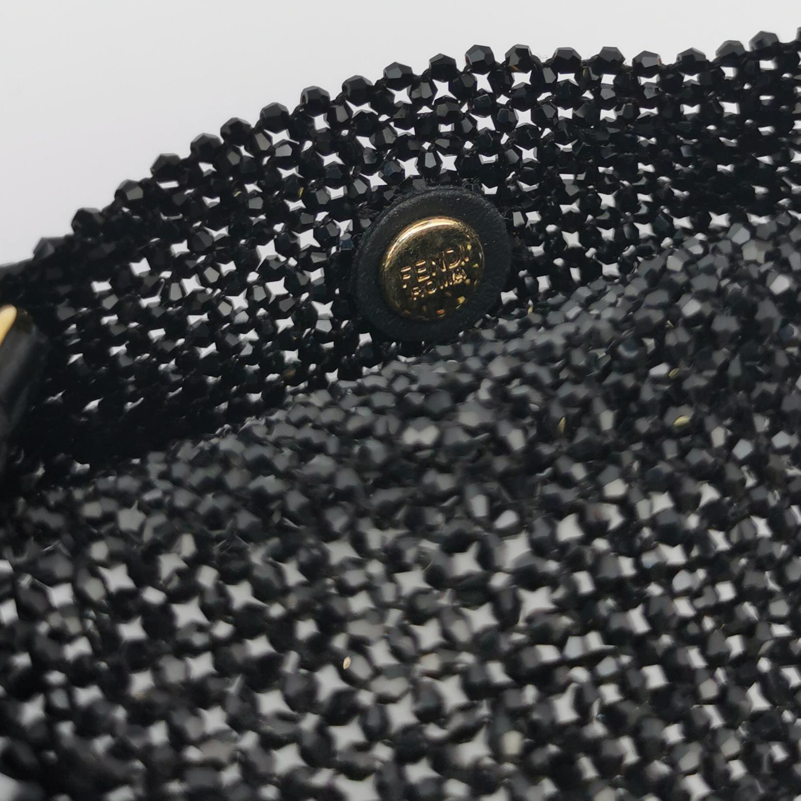 Women's Fendi Nano Baguette Black Beaded Gold Chain Crossbody Purse For Sale