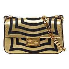 Fendi Nano Baguette Charm Gold Shiny Leather with Black Paints Fendi Nano Baguette Charm Gold Shiny Leather with Black Paints