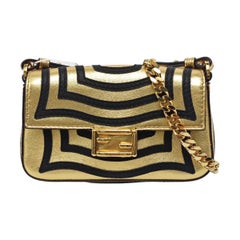 Fendi Nano Baguette Charm Gold Shiny Leather with Black Paints