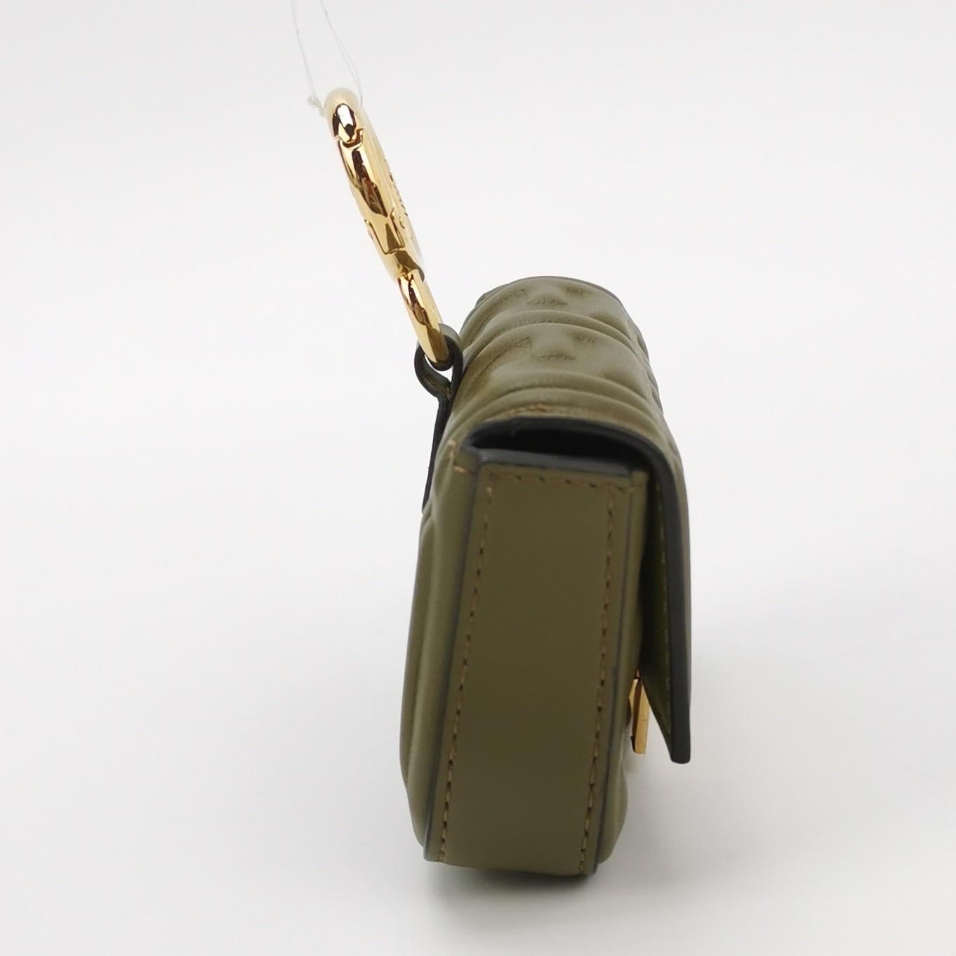 Brown Fendi Nano Baguette Charm Khaki Green Lambskin Leather Gold Hardware For Sale