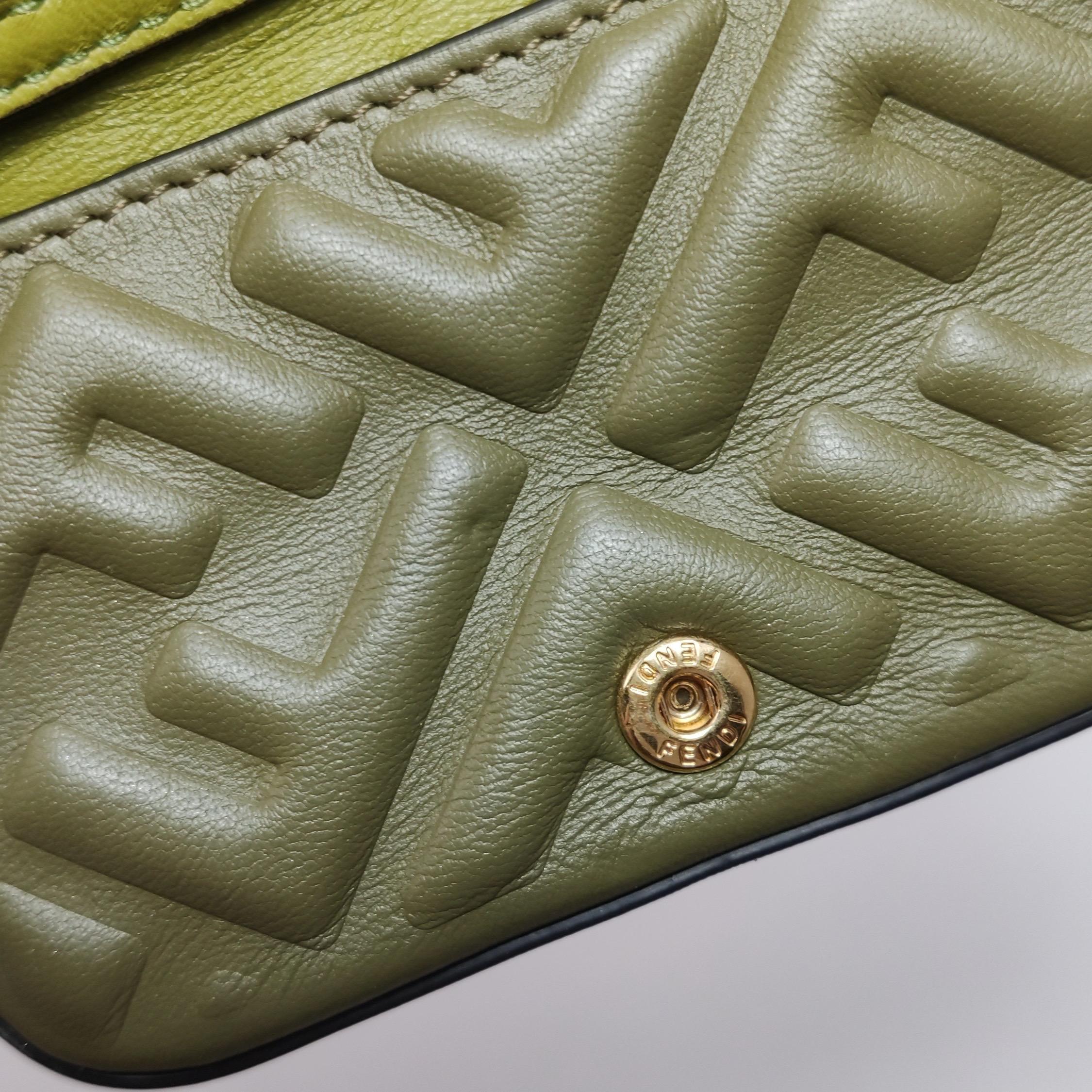 Women's Fendi Nano Baguette Charm Khaki Green Lambskin Leather Gold Hardware For Sale