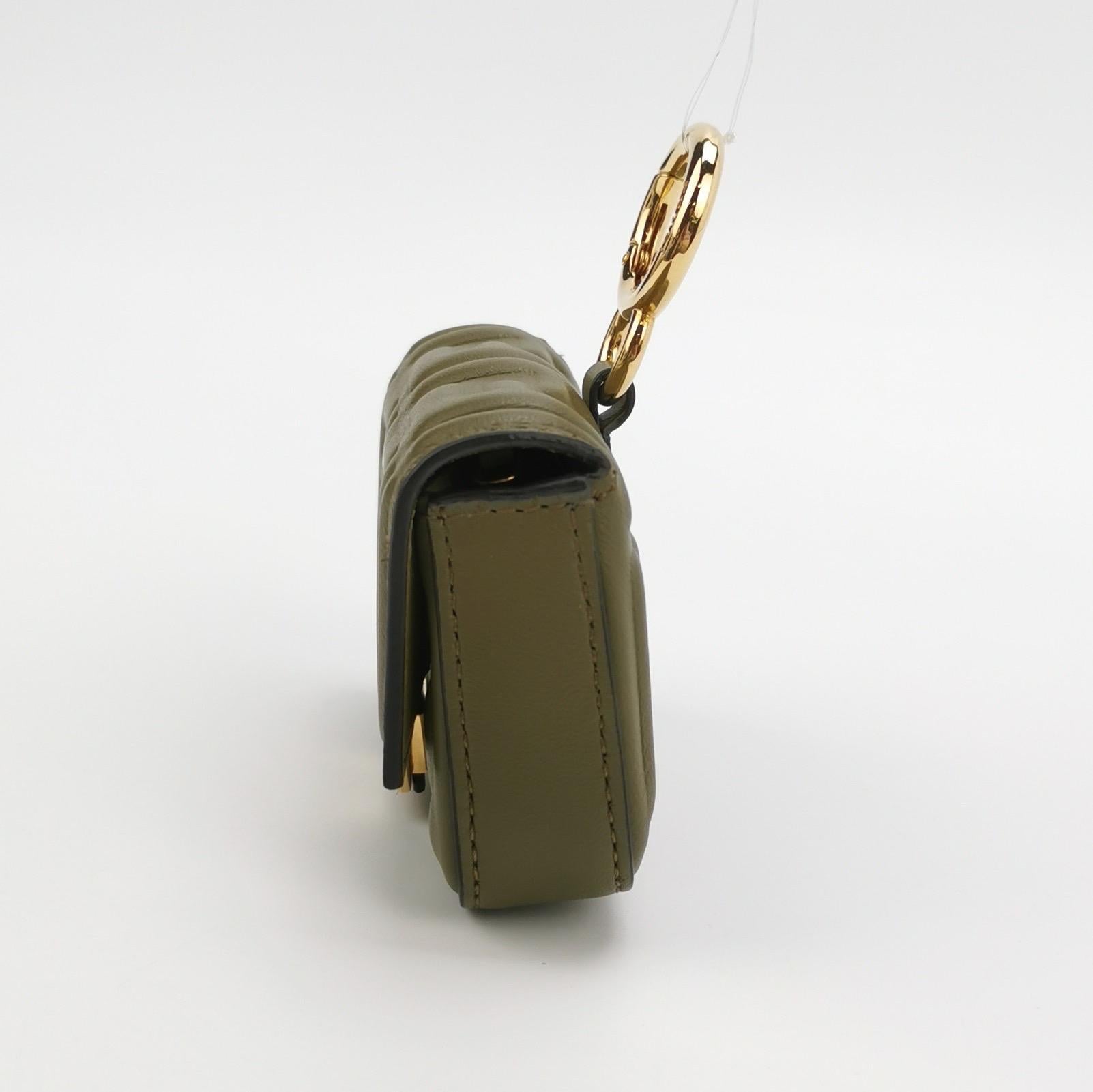 Fendi Nano Baguette Charm Khaki Green Lambskin Leather Gold Hardware For Sale 2