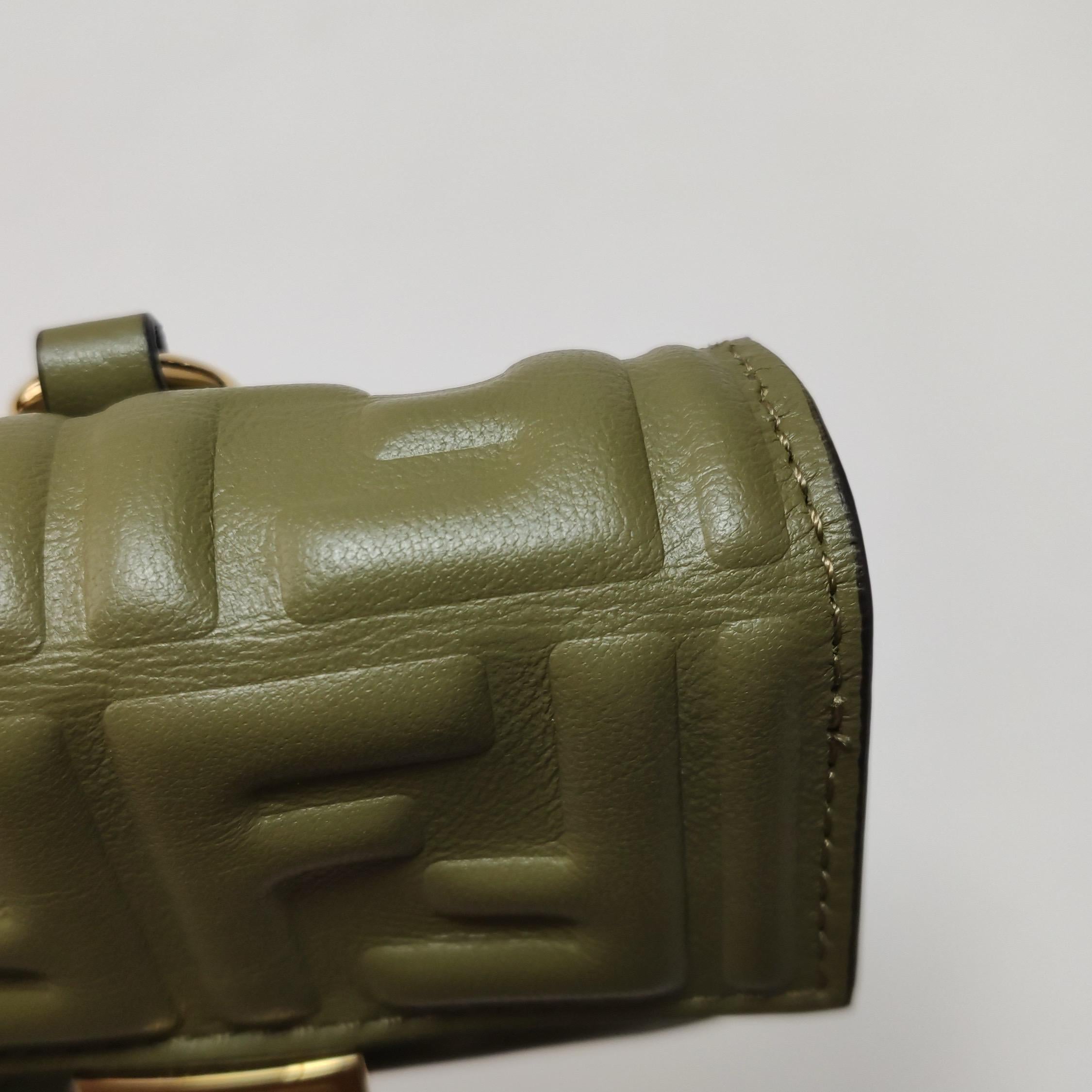 Fendi Nano Baguette Charm Khaki Green Lambskin Leather Gold Hardware For Sale 3