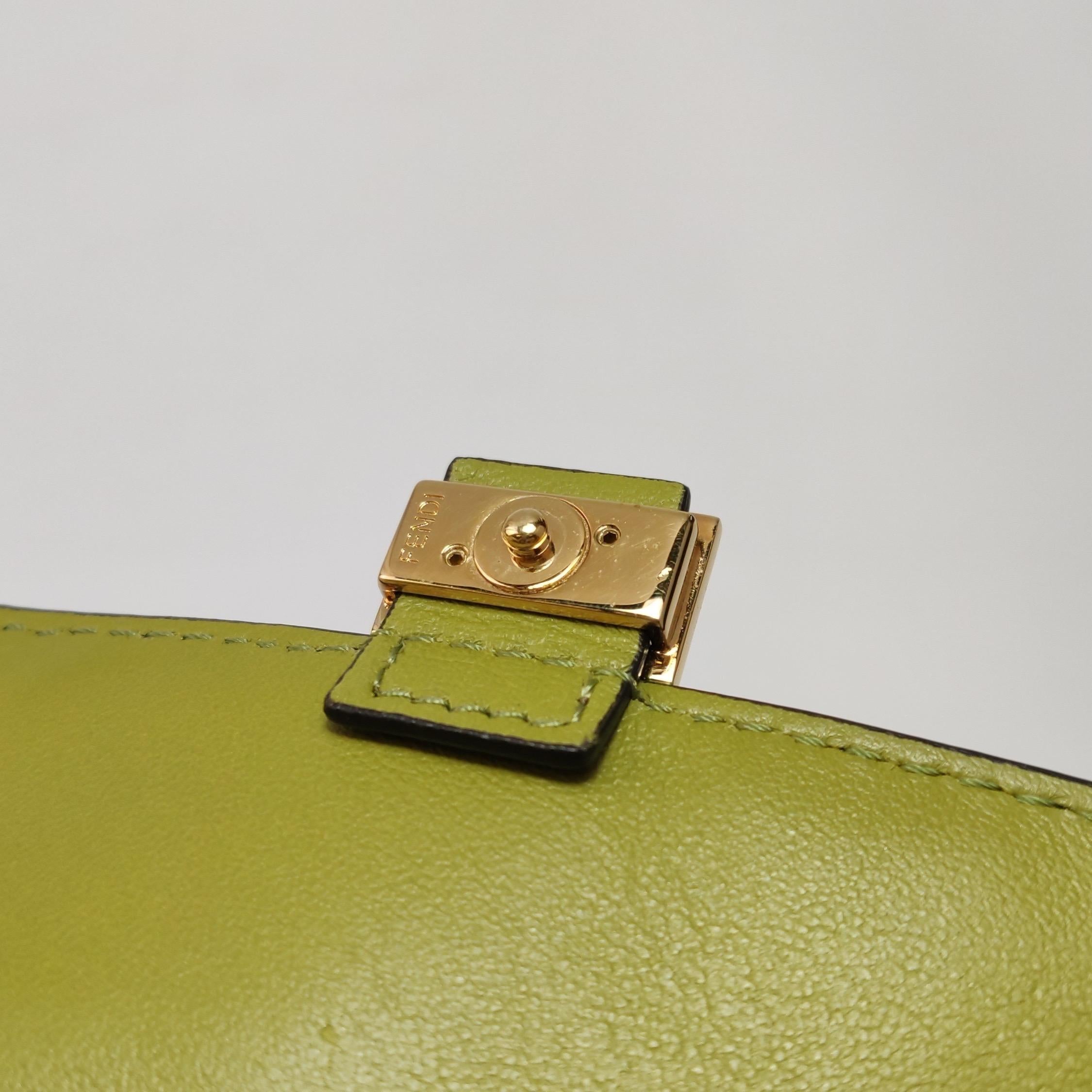 Fendi Nano Baguette Charm Khaki Green Lambskin Leather Gold Hardware For Sale 4