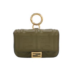 Fendi Nano Baguette Charm Khaki Green Lambskin Leather Gold Hardware