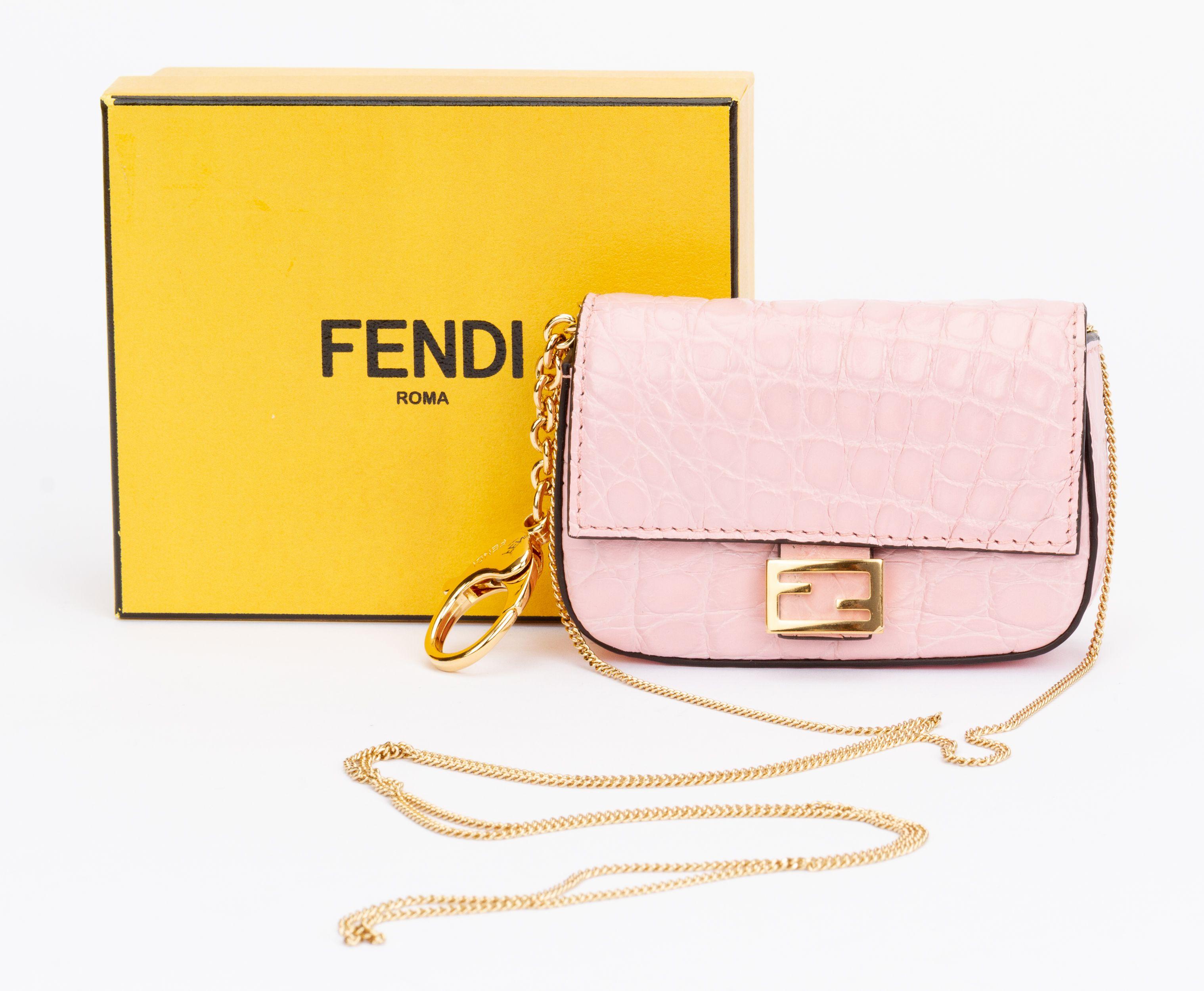 Women's Fendi Nano Baguette Charm Pink Cayman For Sale