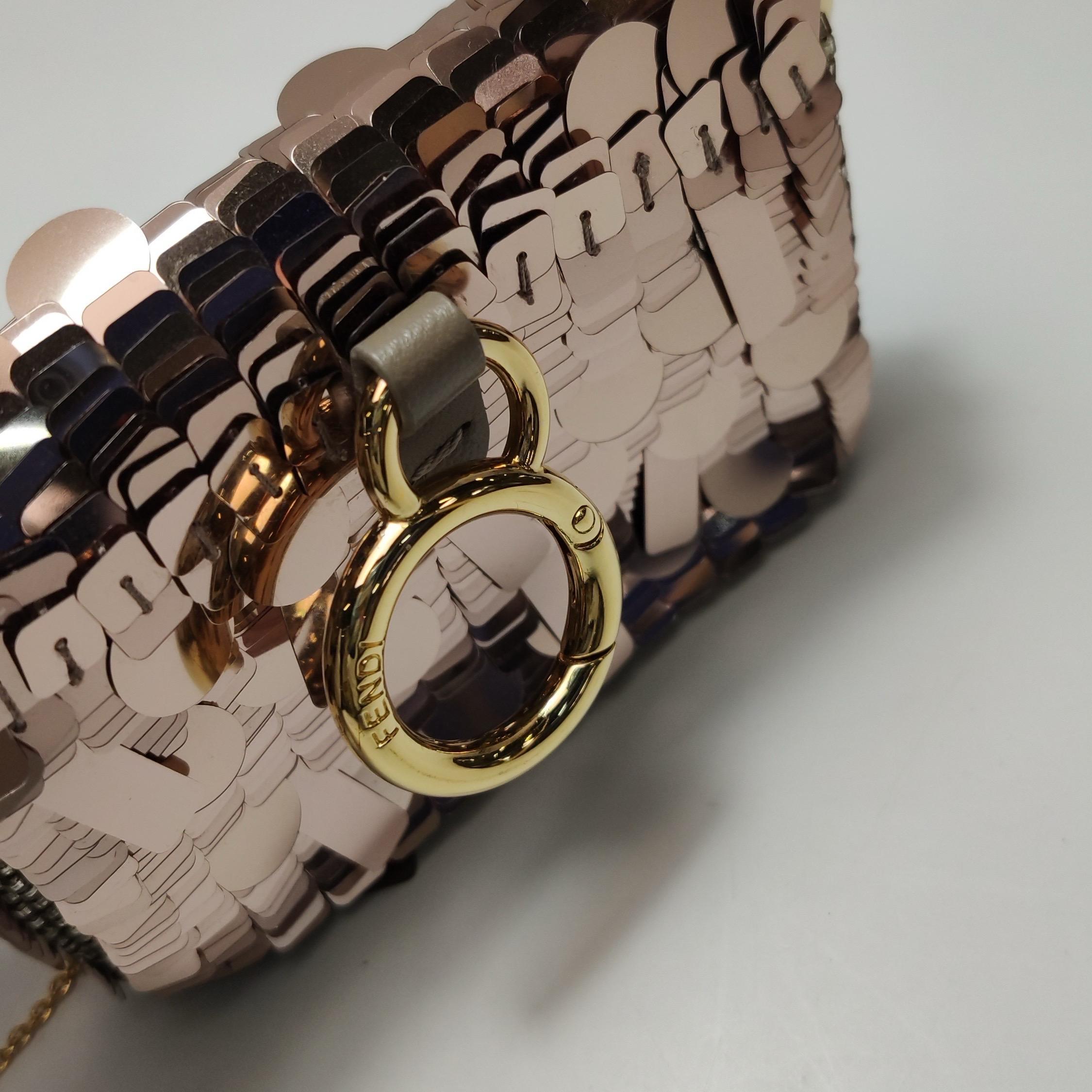 Fendi Nano Baguette Charm Pink Sequins with Chain For Sale 6