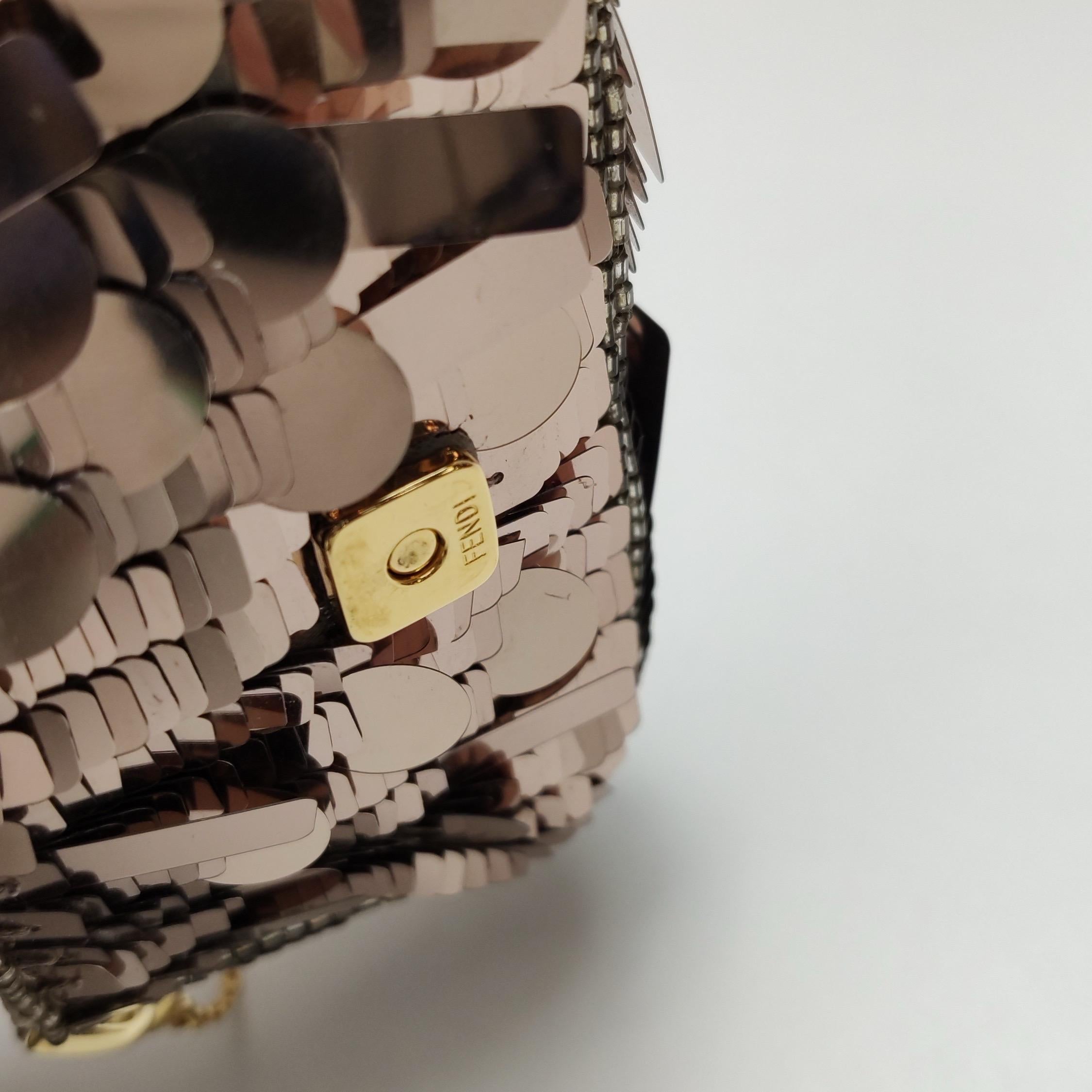 Fendi Nano Baguette Charm Pink Sequins with Chain For Sale 9