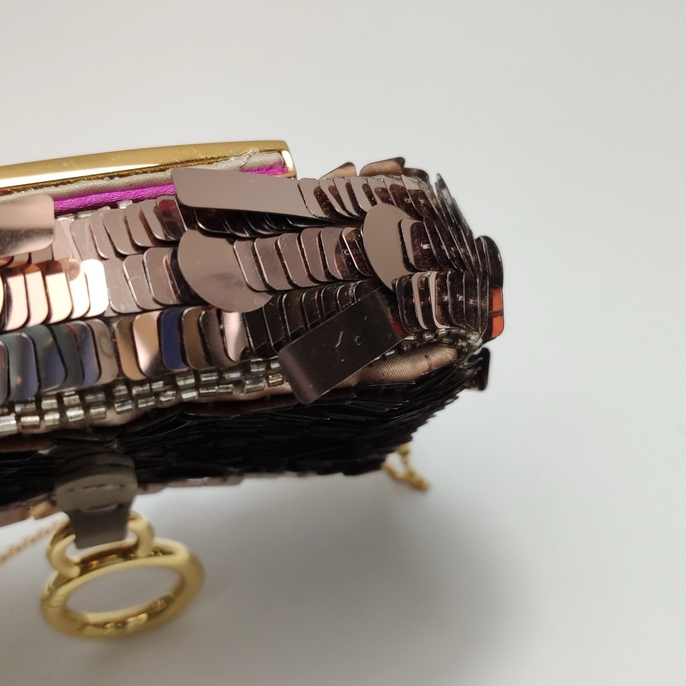 Fendi Nano Baguette Charm Pink Sequins with Chain For Sale 11