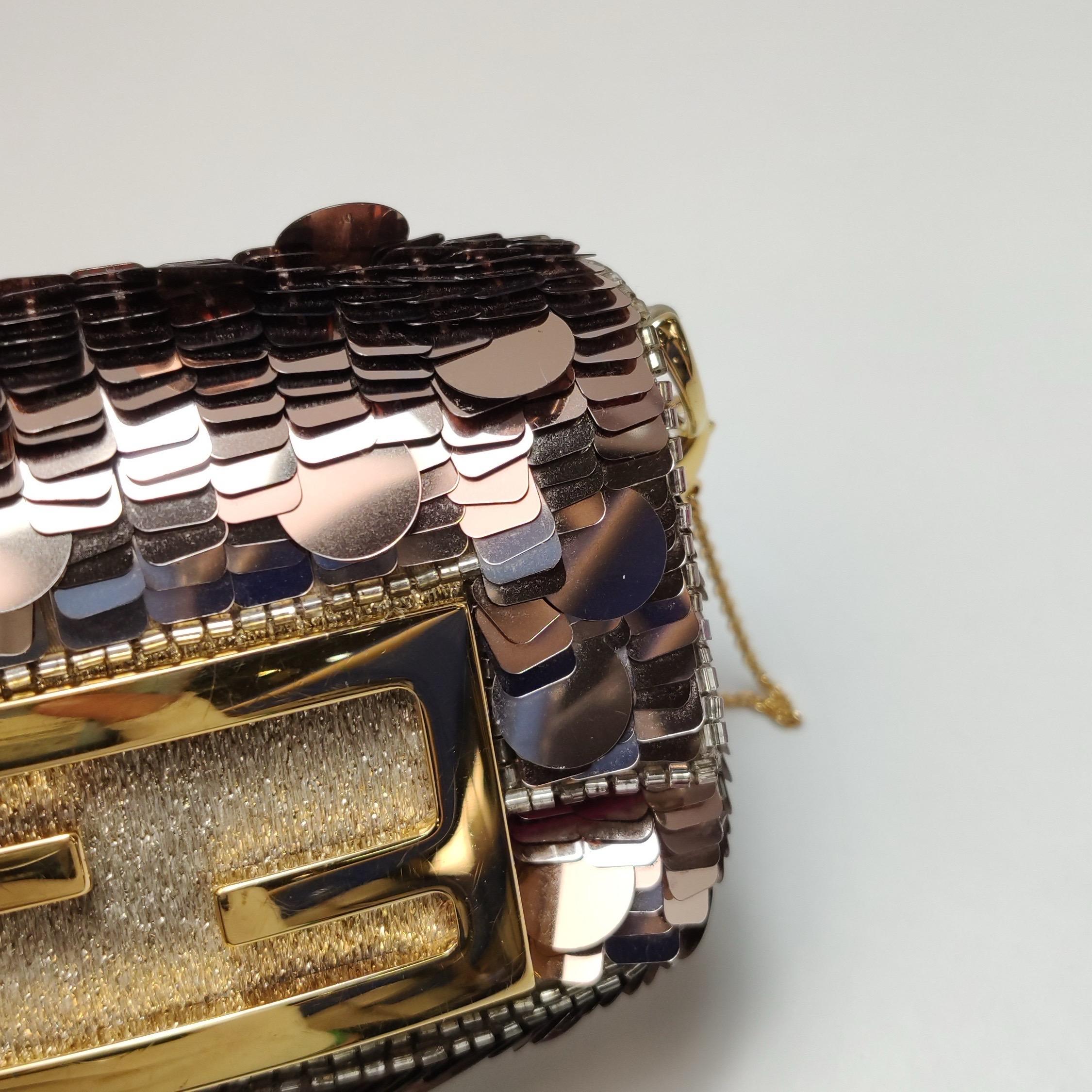 Fendi Nano Baguette Charm Pink Sequins with Chain For Sale 12