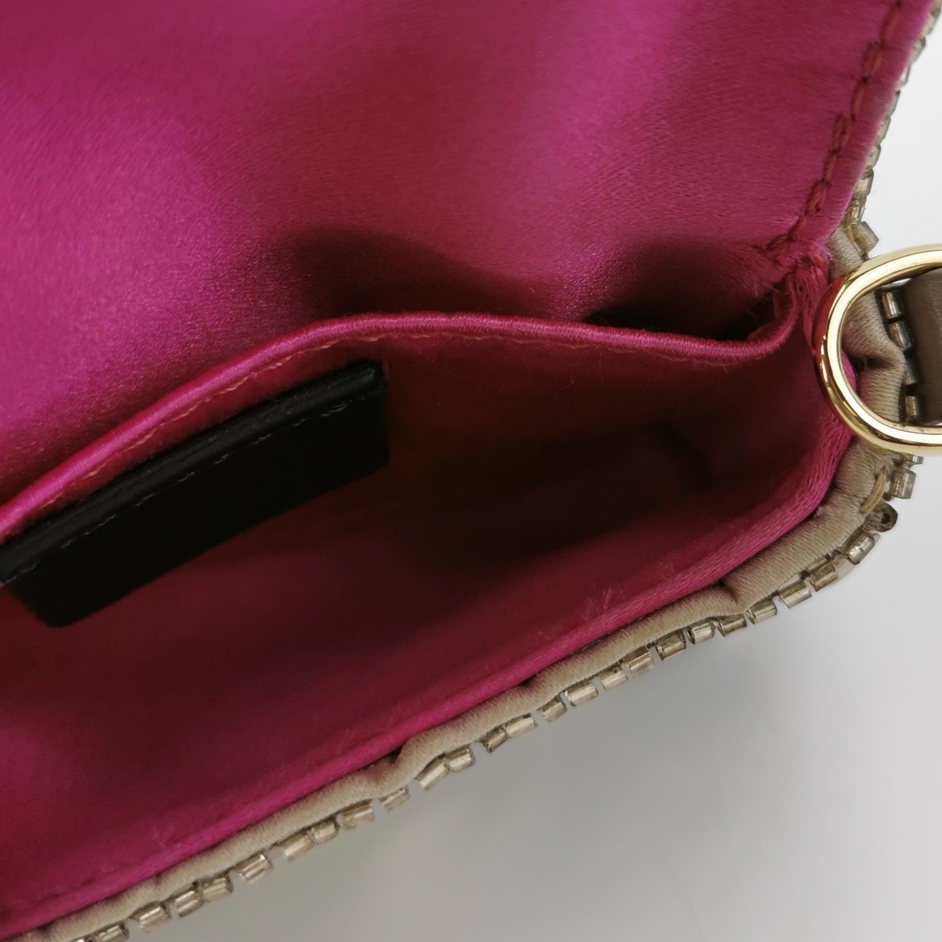 Fendi Nano Baguette Charm Pink Sequins with Chain For Sale 1