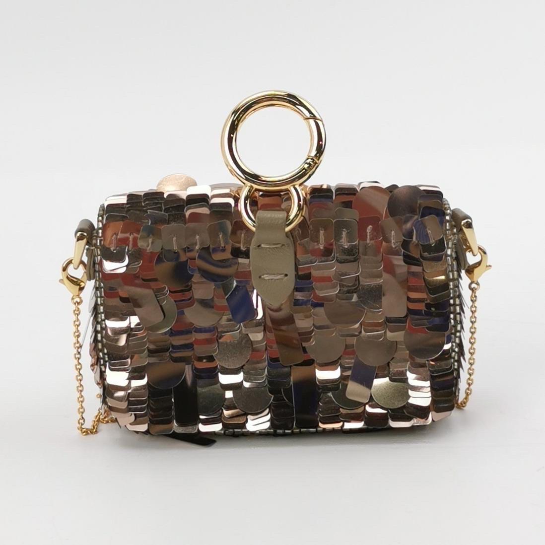 Fendi Nano Baguette Charm Pink Sequins with Chain For Sale 2
