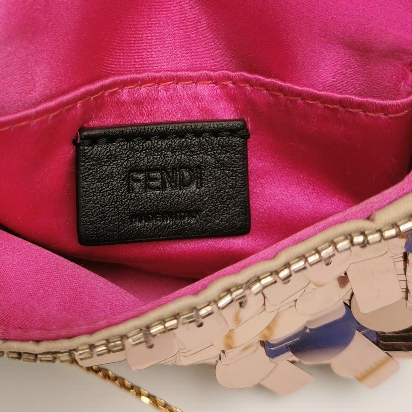 Fendi Nano Baguette Charm Pink Sequins with Chain For Sale 3