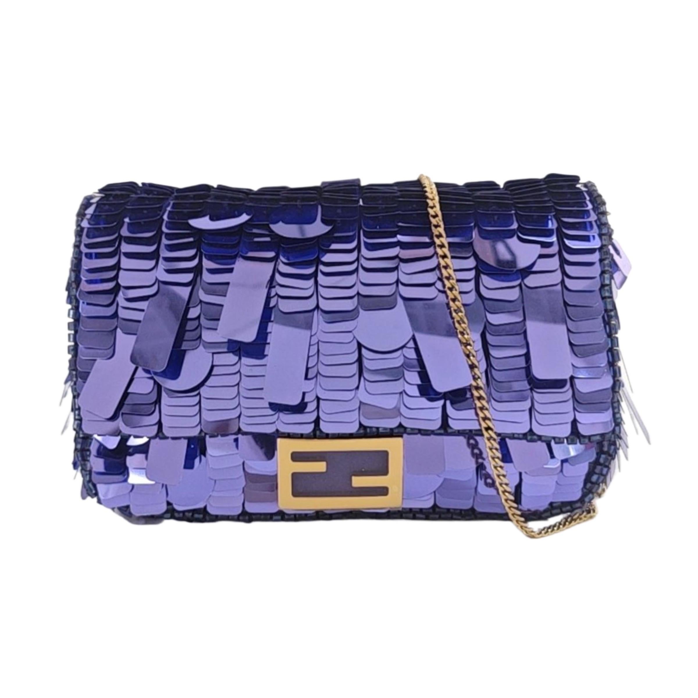 Fendi Nano Baguette Charm Purple Sequins with Chain