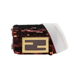 Fendi Nano Baguette Charm Red Sequins Satin Interior Chain Strap