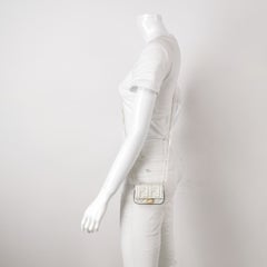 Fendi Nano Baguette Charm White Lambskin Leather Gold Hardware