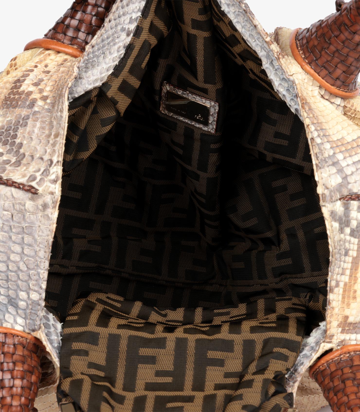 Fendi Piel de pitón natural ombre, Piel de becerro marrón tejida y Ba 7