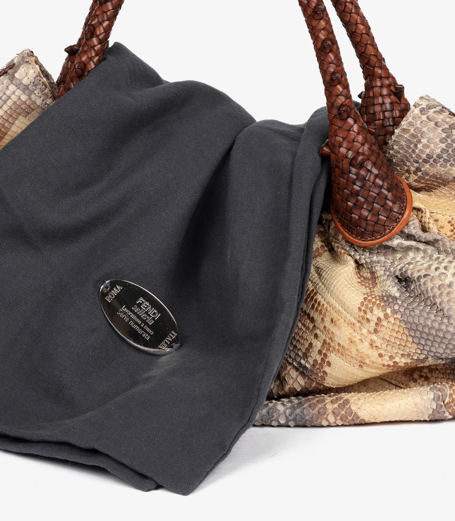 Fendi Piel de pitón natural ombre, Piel de becerro marrón tejida y Ba 8