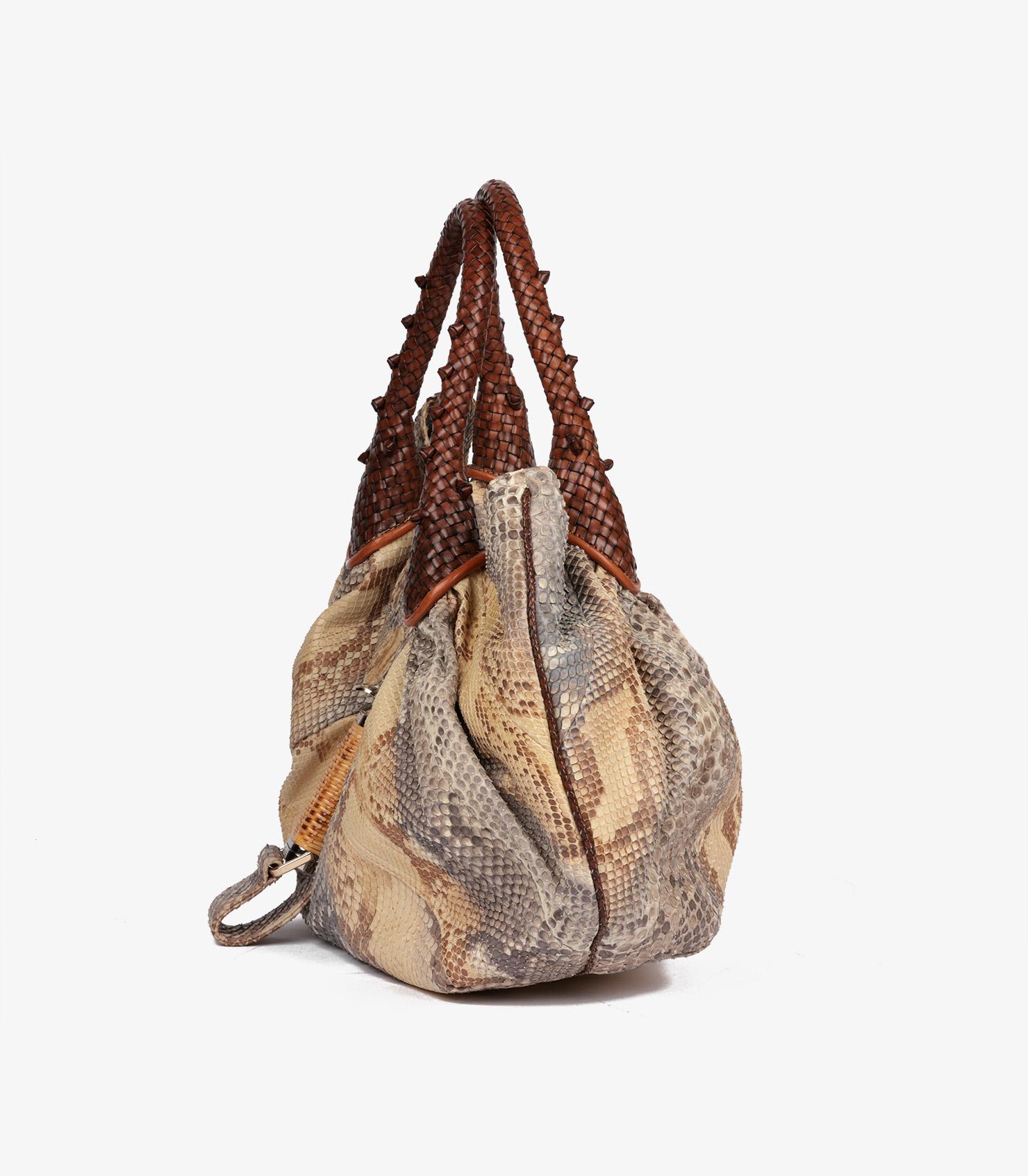 Femenino o masculino Fendi Piel de pitón natural ombre, Piel de becerro marrón tejida y Ba