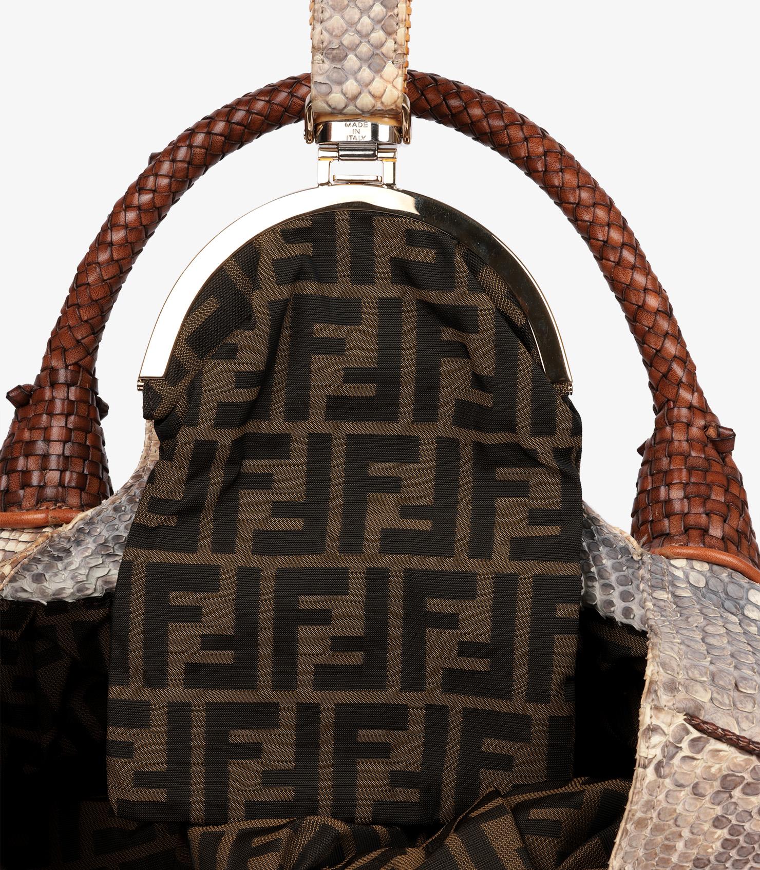 Fendi Piel de pitón natural ombre, Piel de becerro marrón tejida y Ba 3