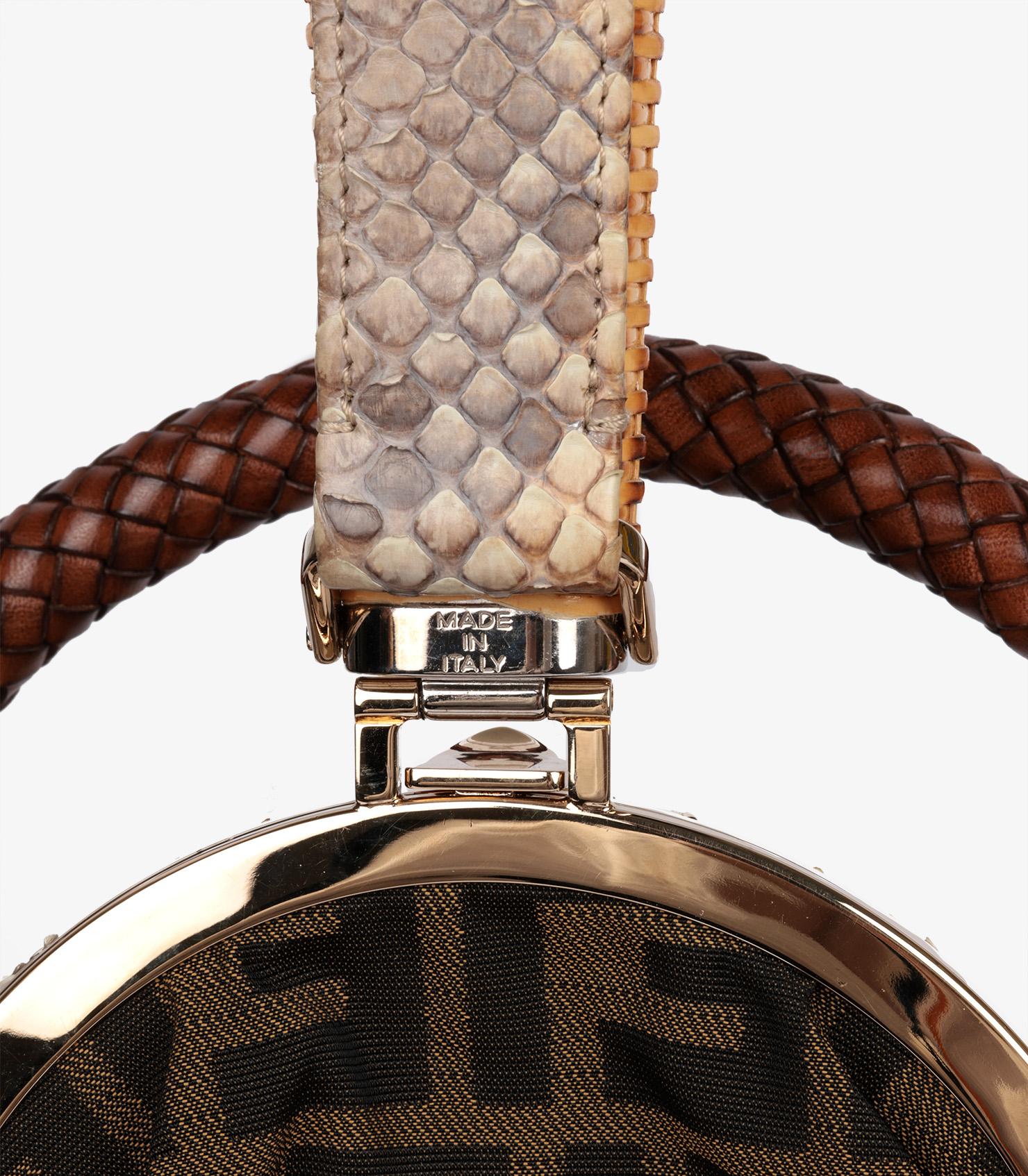 Fendi Piel de pitón natural ombre, Piel de becerro marrón tejida y Ba 4
