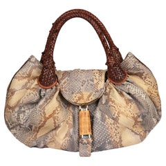 Fendi Natural Ombre Python Leather, Woven Brown Calfskin & Wicker Vintage Spy Ba