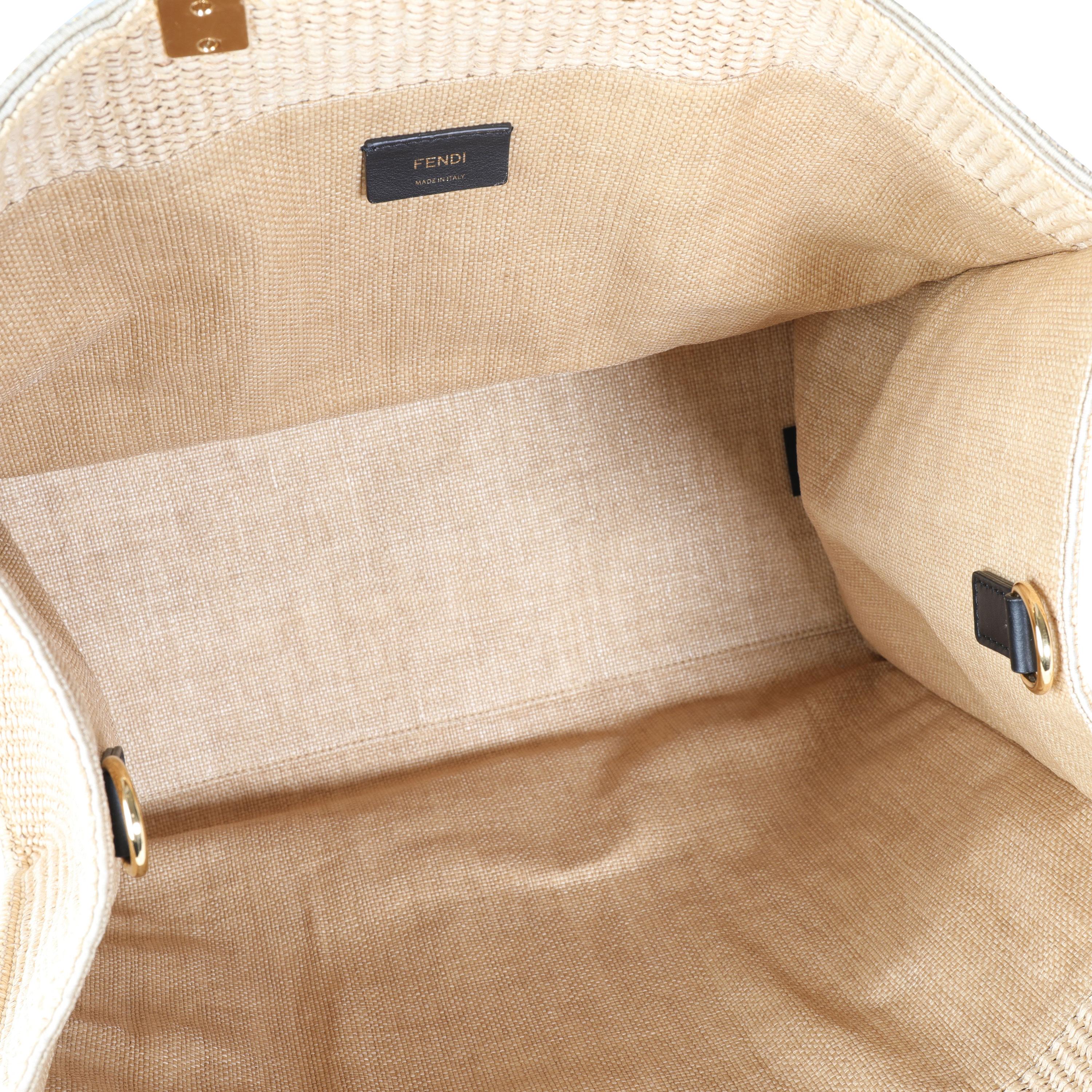 fendi sunshine shopper woven raffia tote
