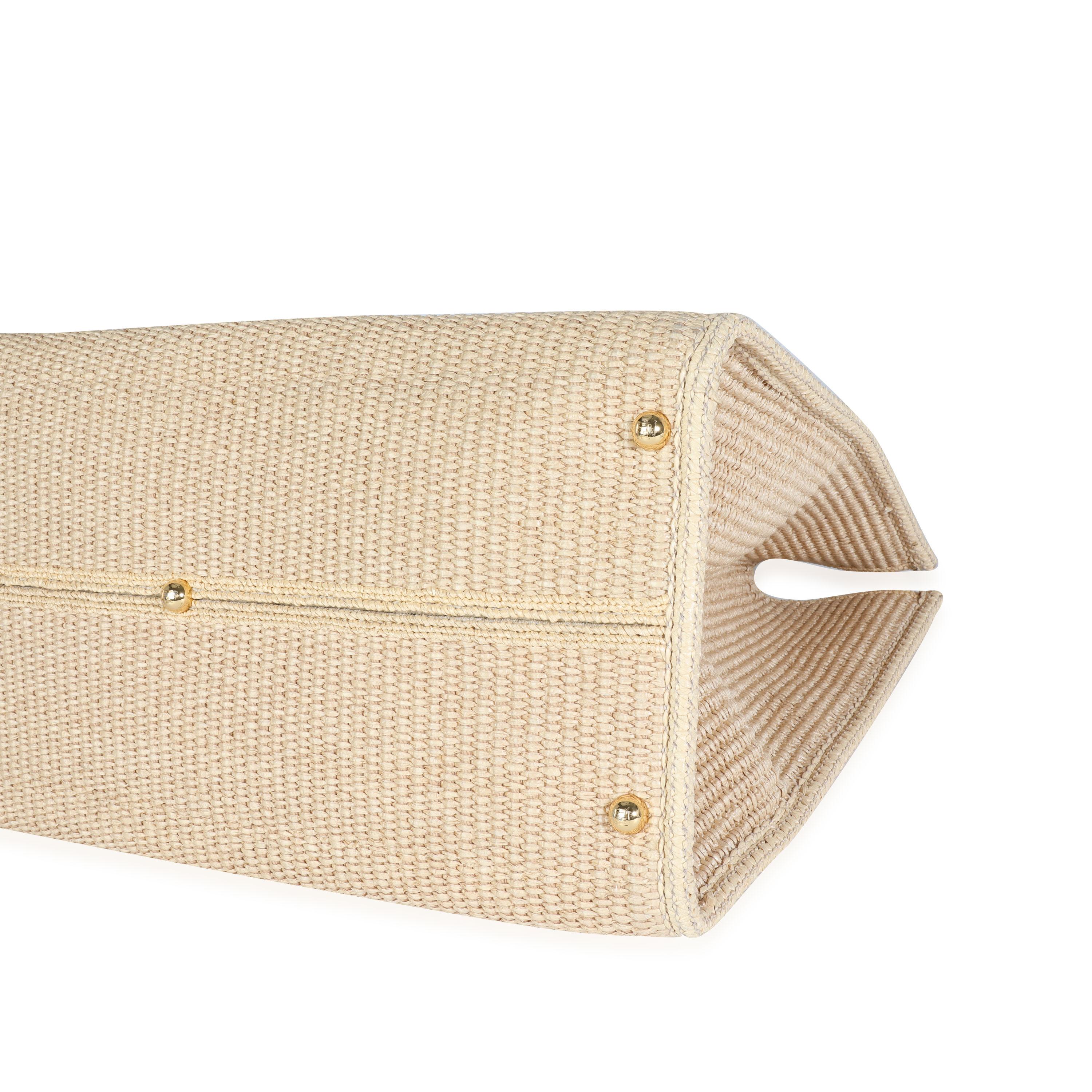 Fendi Natural Woven Straw Medium Sunshine Shopper Tote In Excellent Condition In New York, NY