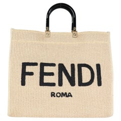 Fendi Natural Woven Straw Medium Sunshine Shopper Tote