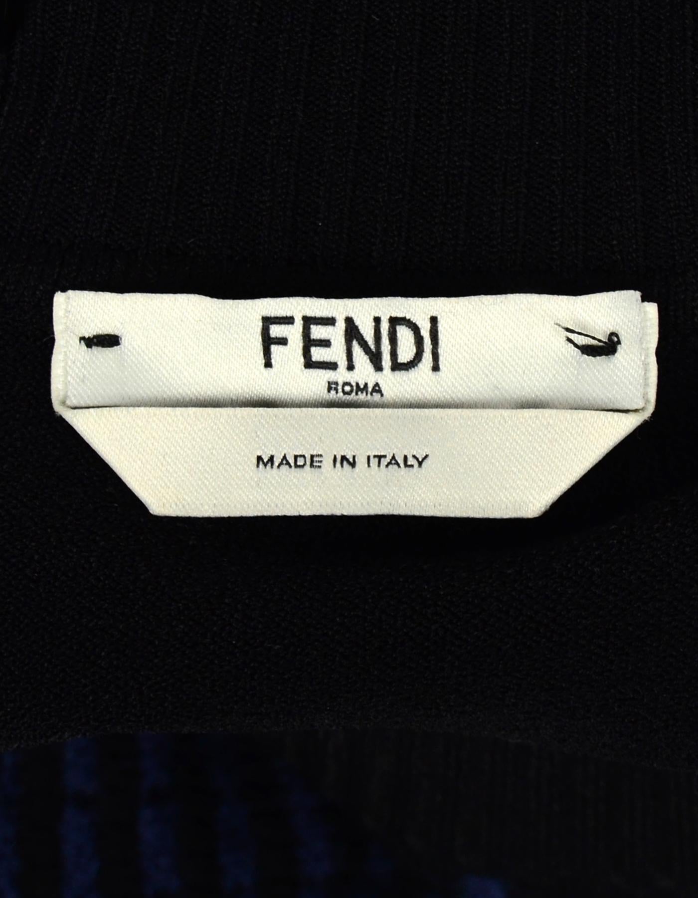 Women's Fendi Navy/Black Knit Dress W/ Mink Fur Heart Detail Sz IT38/US2