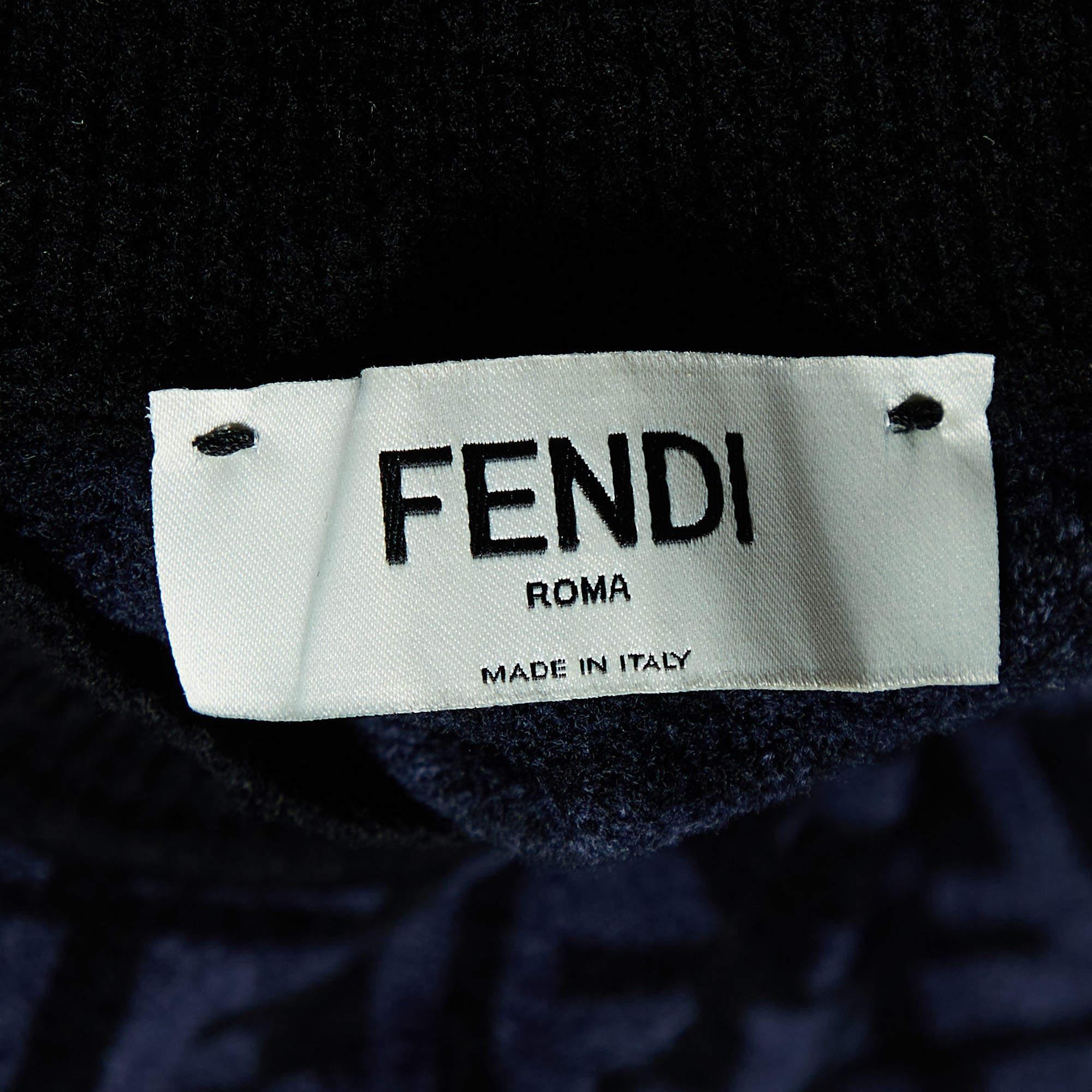 Fendi Navy Blue/Black FF Monogram Knit Crop Top S In Excellent Condition For Sale In Dubai, Al Qouz 2