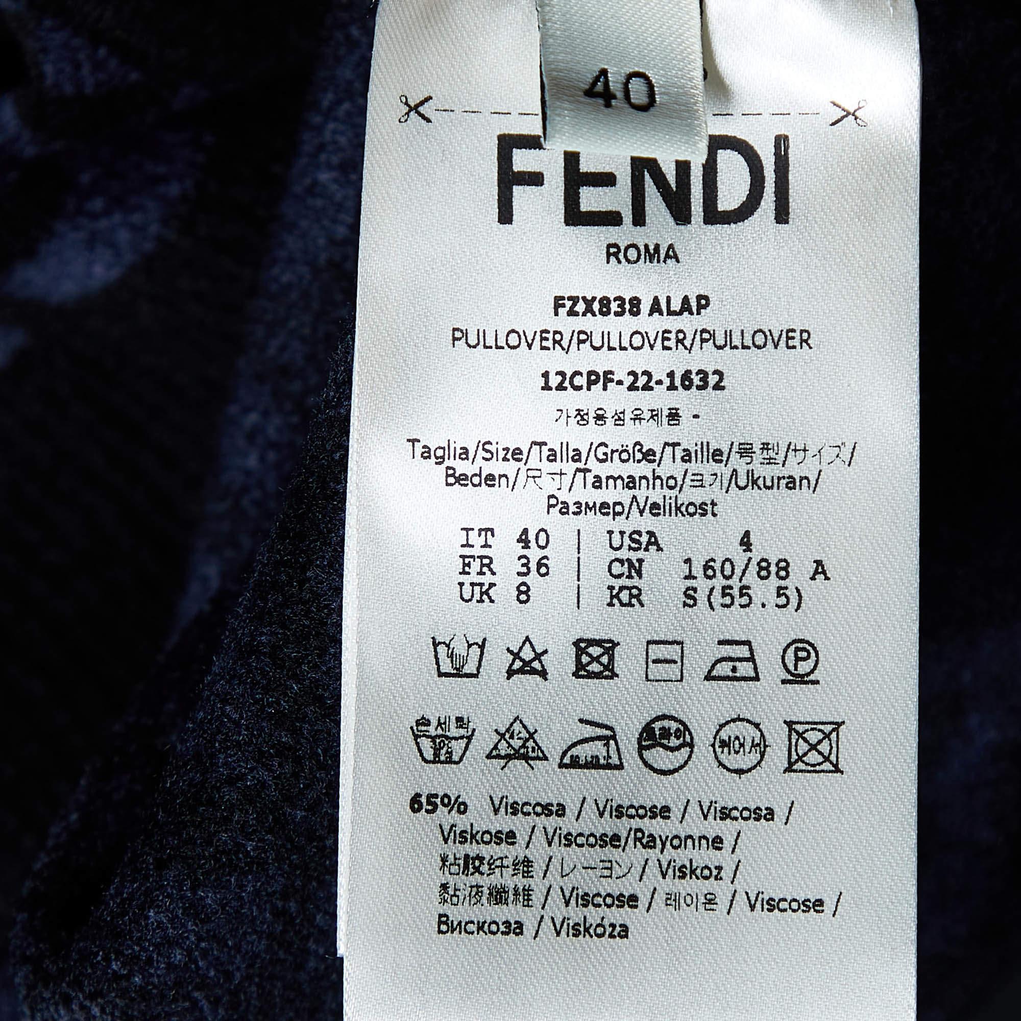Women's Fendi Navy Blue/Black FF Monogram Knit Crop Top S For Sale