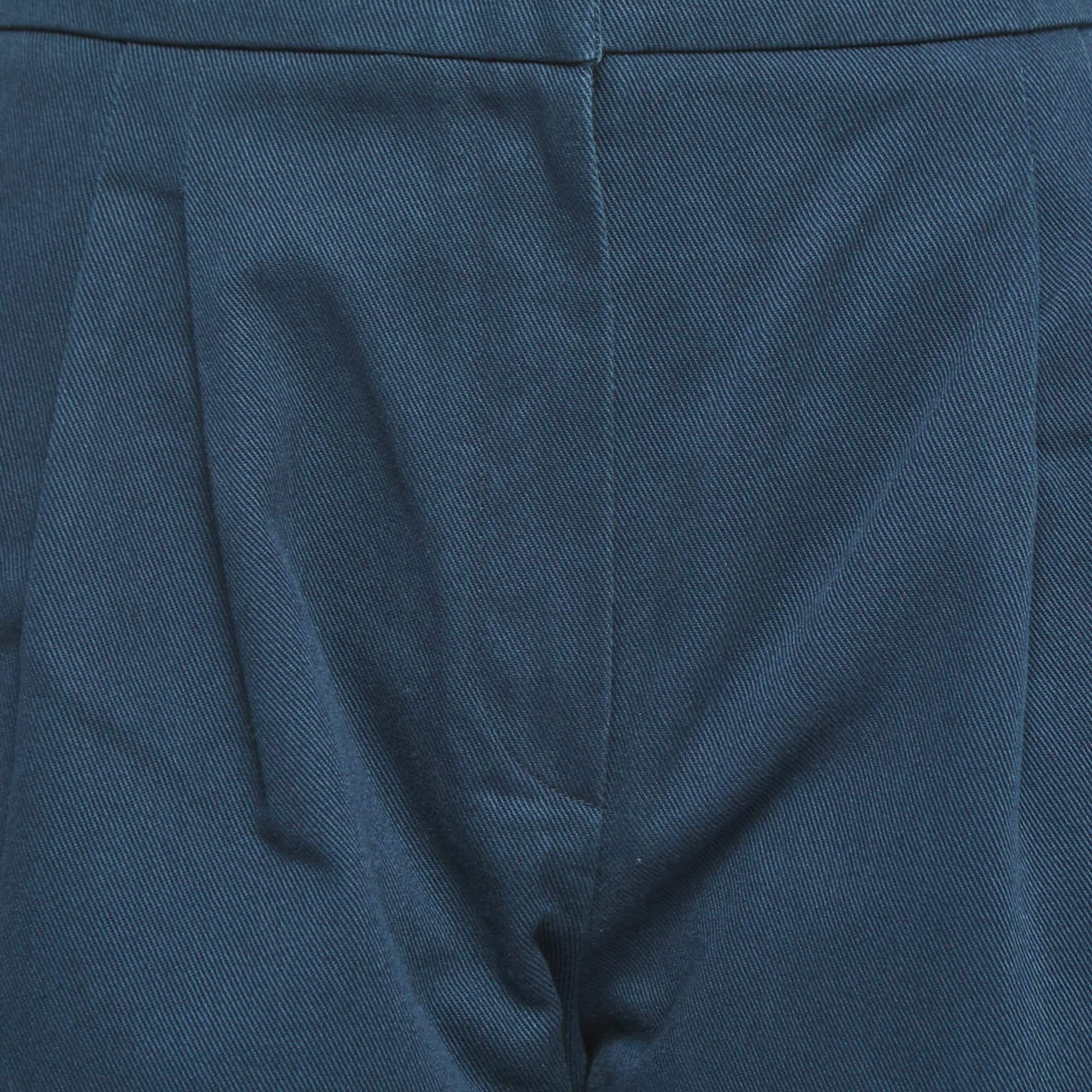 Fendi Navy Blue Cotton Twill Balloon-Leg Trousers M In Good Condition In Dubai, Al Qouz 2